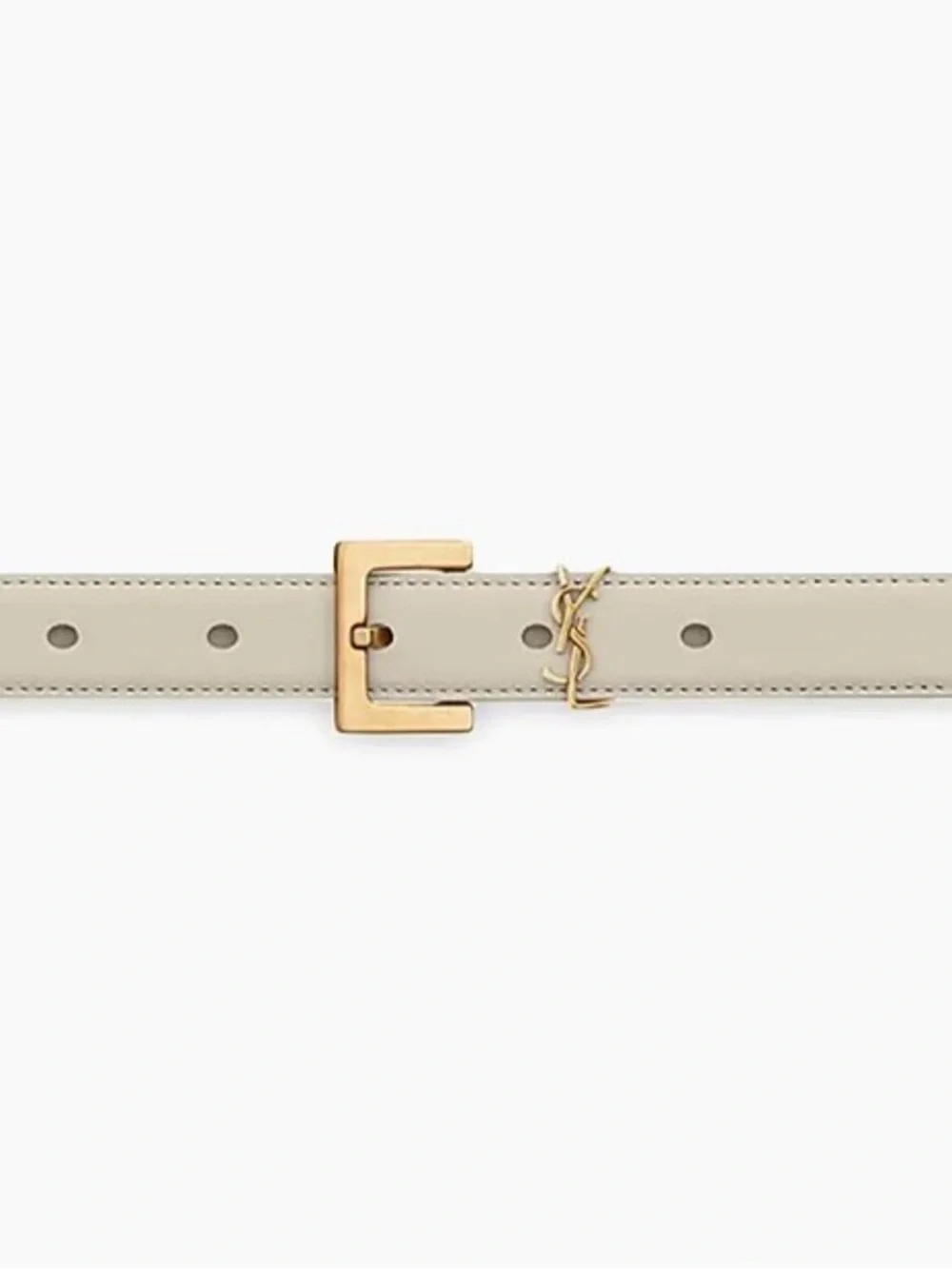 Saint Laurent Cream Leather Belt with Gold YSL Buckle Accent size 80